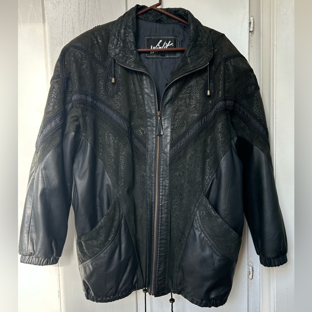 80s oversized embroidered leather bomber jacket